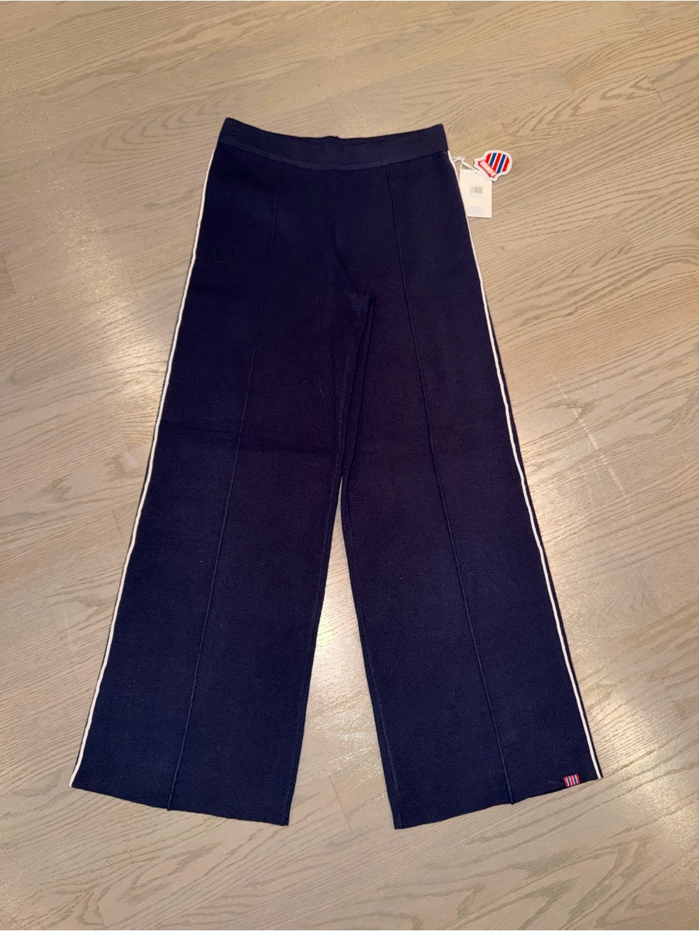 K-Swiss Navy Wide-Leg Track Pants with White Side Stripe